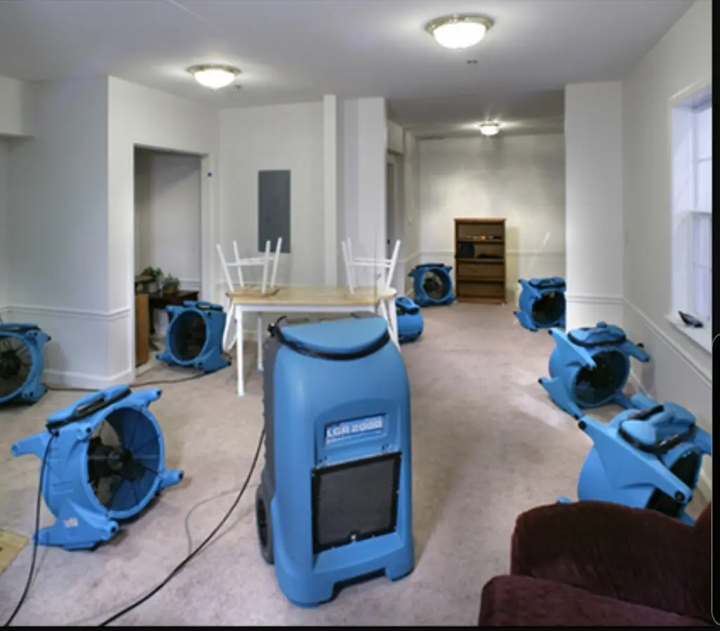 Air movers and dehumidifier setup for Water Damage Restoration in Warminster